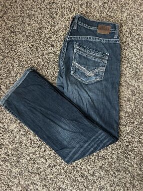 BKE Men's Dark Blue Straight Leg Jeans with Contrast Stitching